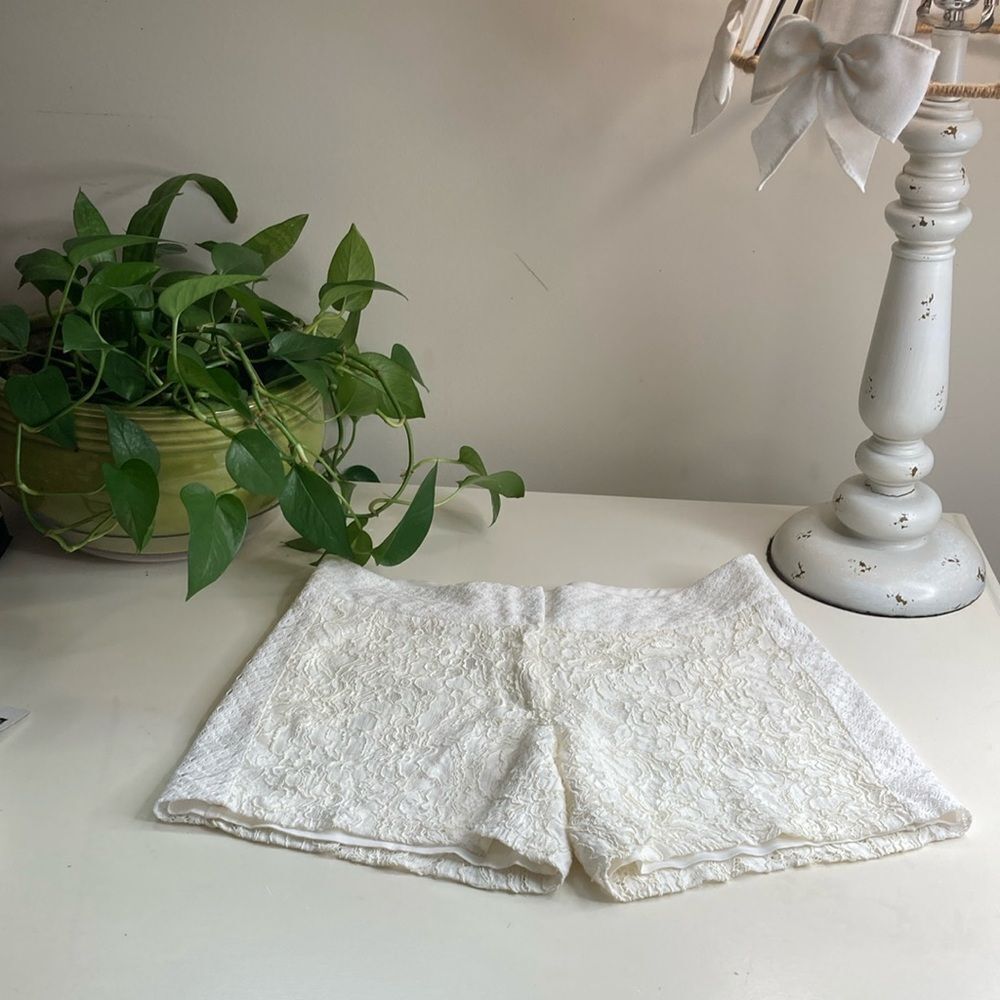 CACHE’ 6 White Fully Lined Lacey  Front Zip Short Shorts